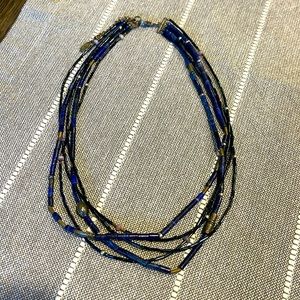 Brand new Premier Designs Acrylic Navy Bead Multistrand Necklace